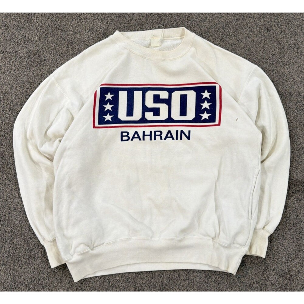 Vintage 1991 USO Bahrain Desert Storm Sweatshirt Arabian Gulf Military USA - XL